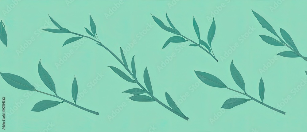 Green Leaves Pattern on Mint Background