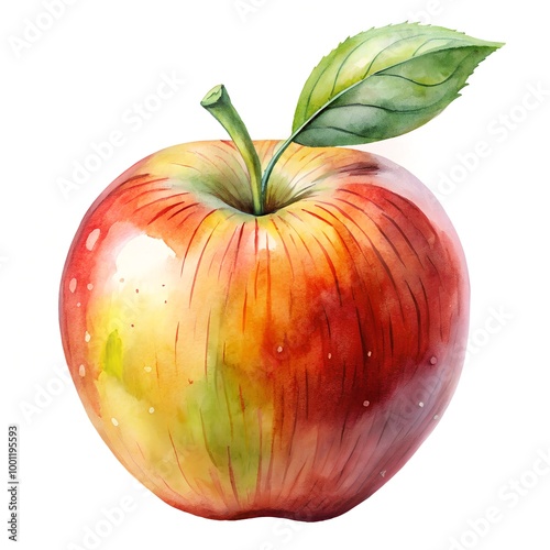 Watercolor hand drawn apple on white background