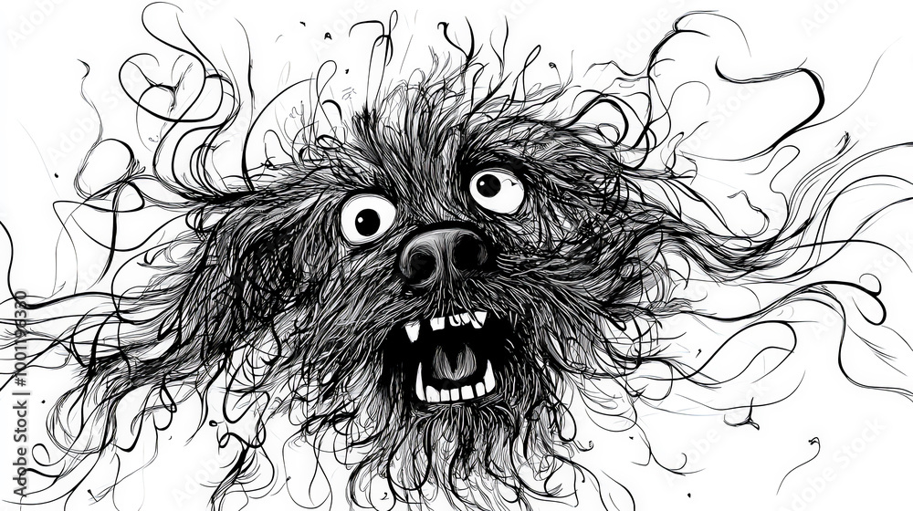 Obraz premium Frazzled Fido: Nervous Dog Cartoon in Ink. Generative AI