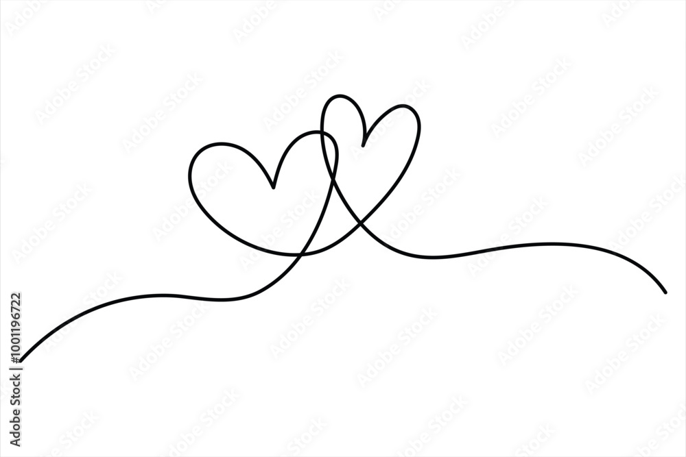Two hearts continuous single line art drawing Vector illustration isolated on white background Two hearts continuous single line art drawing Vector illustration isolated on white background