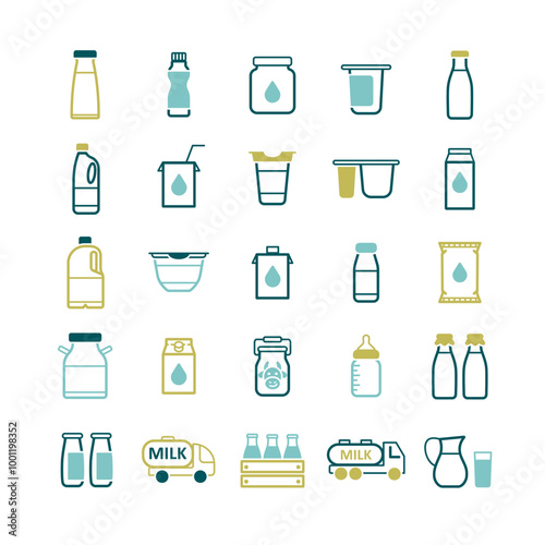 Milk cans and bottles vector icon