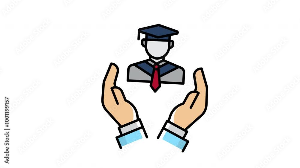 Animated education with student and hand icon Animated education with student and hand icon