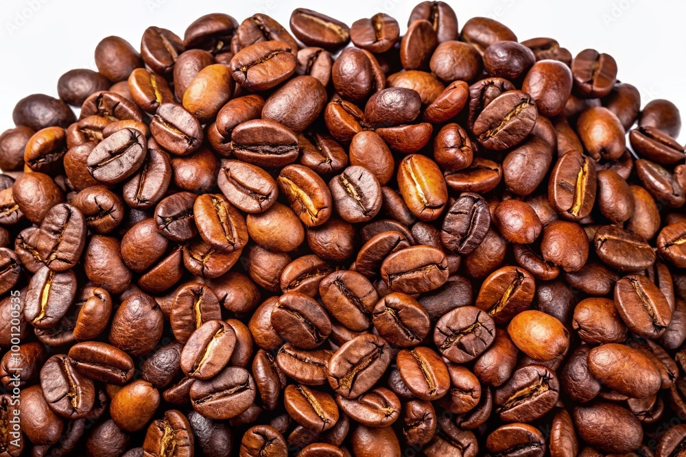High-quality image of freshly roasted coffee beans scattered on a transparent background, showcasing vibrant brown High-quality image of freshly roasted coffee beans scattered on a transparent background, showcasing vibrant brown