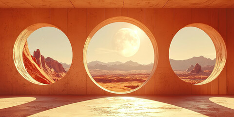 Crédence de cuisine Rouge A desert landscape with a large moon in the sky  © SweetCommercial