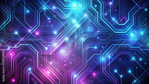 High-tech digital background featuring a futuristic abstract circuit board pattern in shades of blue and purple, ideal