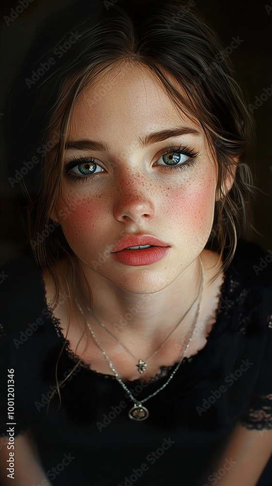 Portrait of a Woman with Green Eyes and Freckles Portrait of a Woman with Green Eyes and Freckles