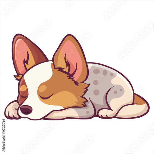 Sleeping Australian Cattle Dog Lying Down Vector Illustration
