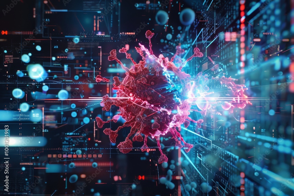 Digital virus concept in futuristic cyberspace Digital virus concept in futuristic cyberspace
