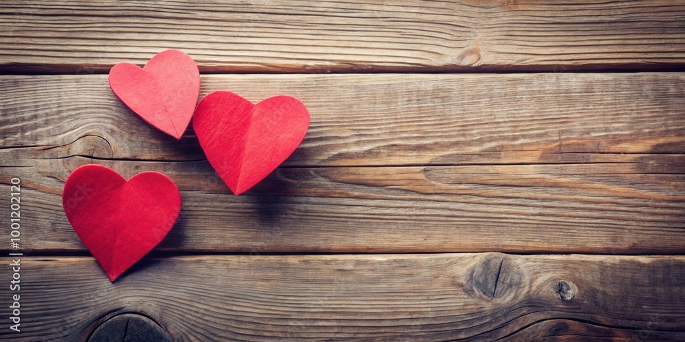 Romantic paper hearts kissing on textured wood background for love and Valentine's Day celebration concept Romantic paper hearts kissing on textured wood background for love and Valentine's Day celebration concept