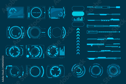 abstract technology futuristic concept HUD interface hologram elements of digital data, circle technology, Elements Basic Communication Concept Set.
