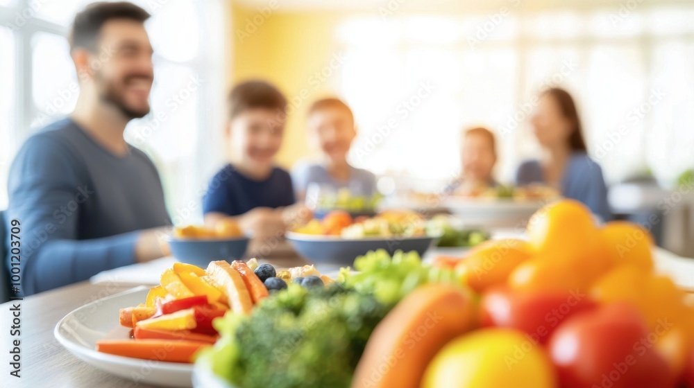 Warm Family Meal Together in a Bright Setting Warm Family Meal Together in a Bright Setting