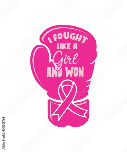 I Fought Like A Girl And Won Breast Cancer Awareness Pink Vector Typography Badge Design Template