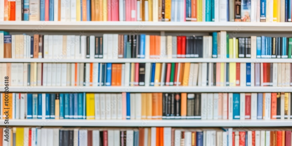 Colorful collection of books neatly arranged on shelves in a modern library setting during daylight hours Colorful collection of books neatly arranged on shelves in a modern library setting during daylight hours