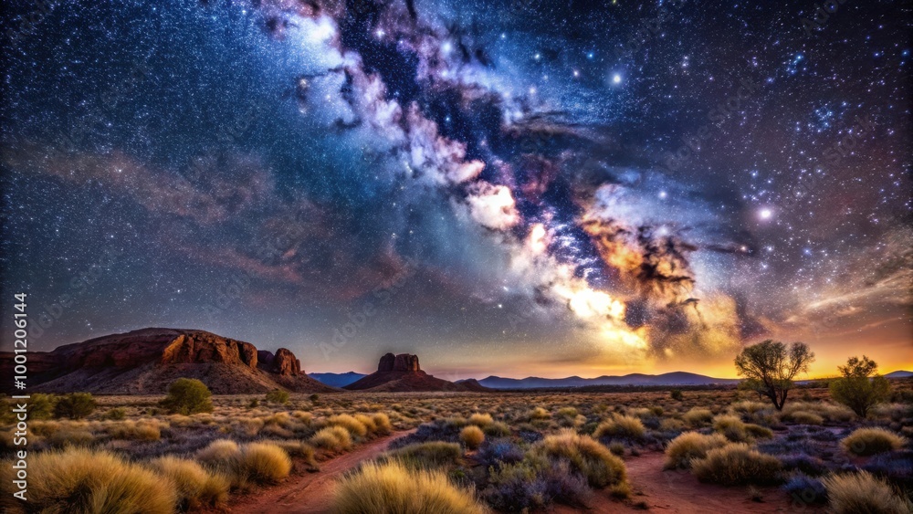 Vivid Night Sky Blankets Rugged Outback Landscape in Stunning Starry Display Vivid Night Sky Blankets Rugged Outback Landscape in Stunning Starry Display