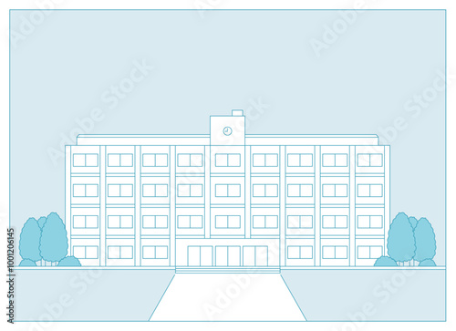 シンプルな校舎のイラスト　中学校　高校