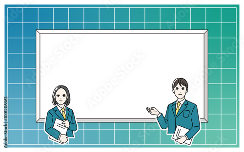 案内をする学生のイラスト　バナー