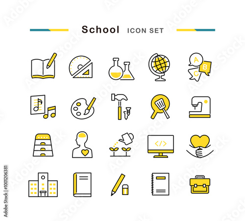 学校で使う教科のアイコンセット