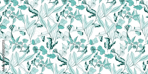 Seamless vector pattern of leaves and tropical leaves for bed linen, wallpaper and textures