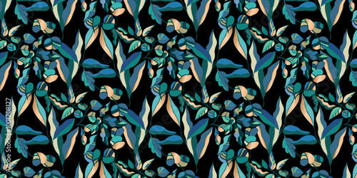 Seamless vector pattern of leaves and tropical leaves for bed linen, wallpaper and textures