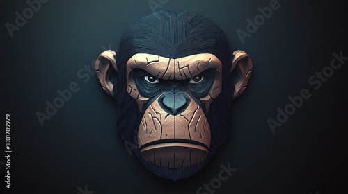 A stylized gorilla head emerges from darkness, showcasing its fierce expression photo