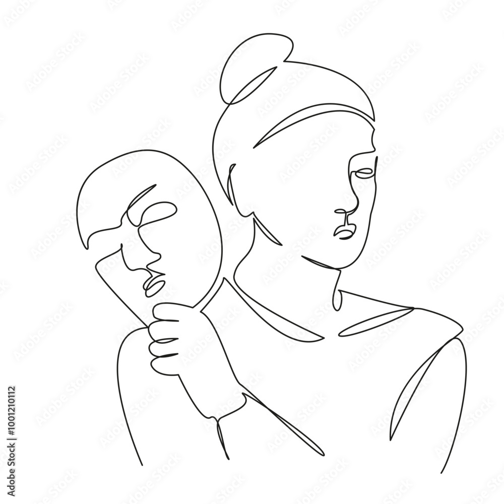 Φωτογραφία One continuous single drawing line art flat doodle females, girls, fun, childhood, playful theater, role playing, duplicity
