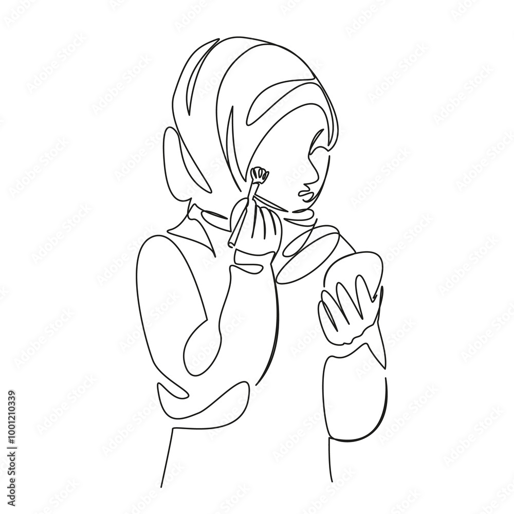 One continuous single drawing line art flat doodle person, make-up, beauty, female, woman, lifestyle, islam, fashion, horizontal. Isolated image hand draw contour on a white background
One continuous single drawing line art flat doodle person, make-up, beauty, female, woman, lifestyle, islam, fashion, horizontal. Isolated image hand draw contour on a white background