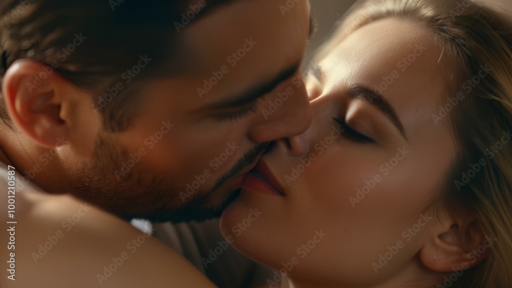 Romantic close-up of a couple sharing a tender kiss in sharp 4K, capturing the emotional and intimate connection between them Romantic close-up of a couple sharing a tender kiss in sharp 4K, capturing the emotional and intimate connection between them