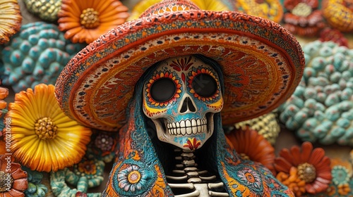 A decorated skeleton captures the essence of cultural celebration and artistry