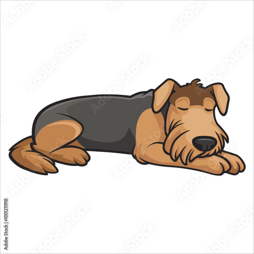 Sleeping Airedale Terrier Dog Lying Down Vector Illustration
