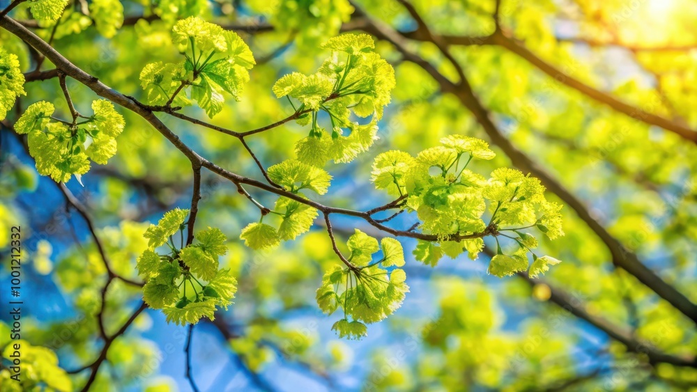 Vibrant green leaves on tree in full bloom during a beautiful spring day outdoors Vibrant green leaves on tree in full bloom during a beautiful spring day outdoors