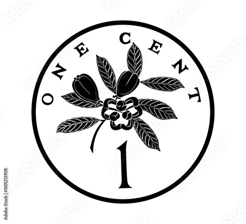 1 cent 1969 to 1971 reverse, Jamaica. Ackee fruit at center.