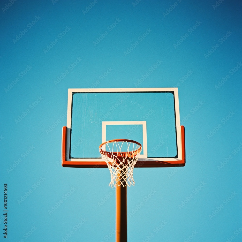 Embracing Simplicity: Basketball Hoop Silhouetted against Clear Sky in Pure Joy of the Game Embracing Simplicity: Basketball Hoop Silhouetted against Clear Sky in Pure Joy of the Game