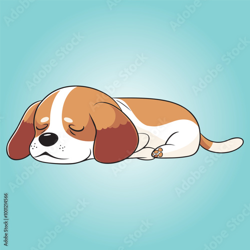 Sleeping Beagle Dog Lying Down Vector Illustration
