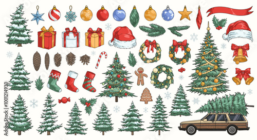 Merry Christmas colorful set stickers
