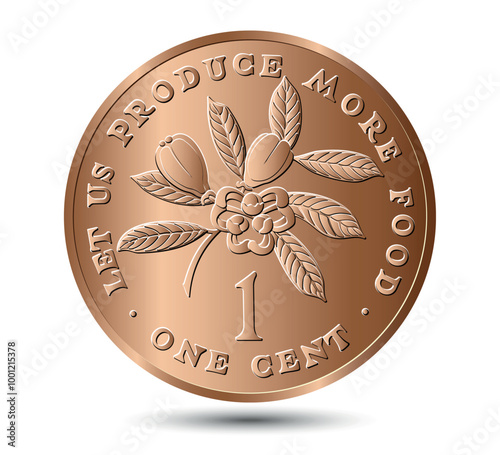 1 cent 1971 to 1974 reverse, Jamaica. Ackee fruit above value, legend around.