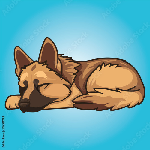 Sleeping German Shepherd Dog Lying Down Vector Illustration
