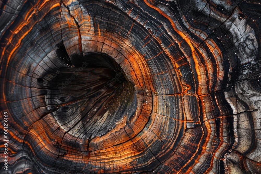 Exquisite view of tree rings, showcasing the vibrant, contrasting colors and deep textural grooves of the wood. Exquisite view of tree rings, showcasing the vibrant, contrasting colors and deep textural grooves of the wood.