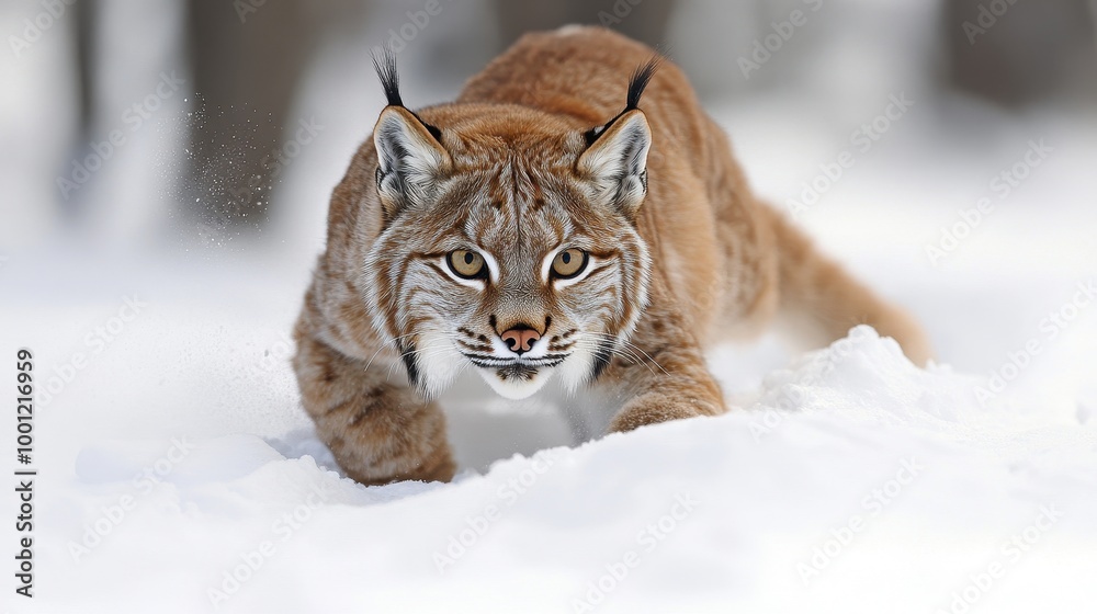 Crouching Lynx in the Snow Ready to Pounce Crouching Lynx in the Snow Ready to Pounce