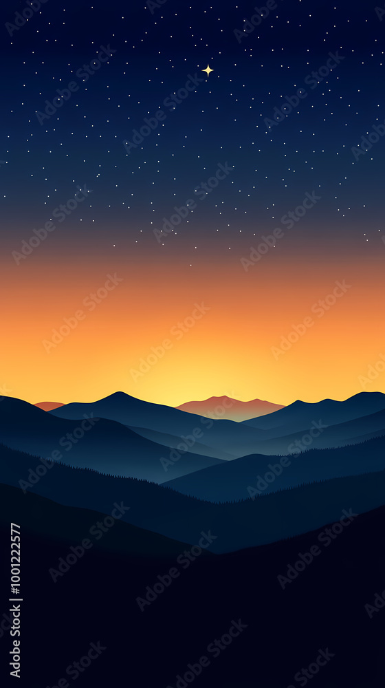 Mountain sunrise under the starry sky Mountain sunrise under the starry sky