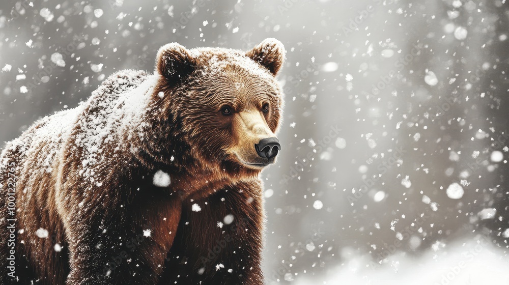 Obraz premium Brown Bear Standing in Snowy Landscape