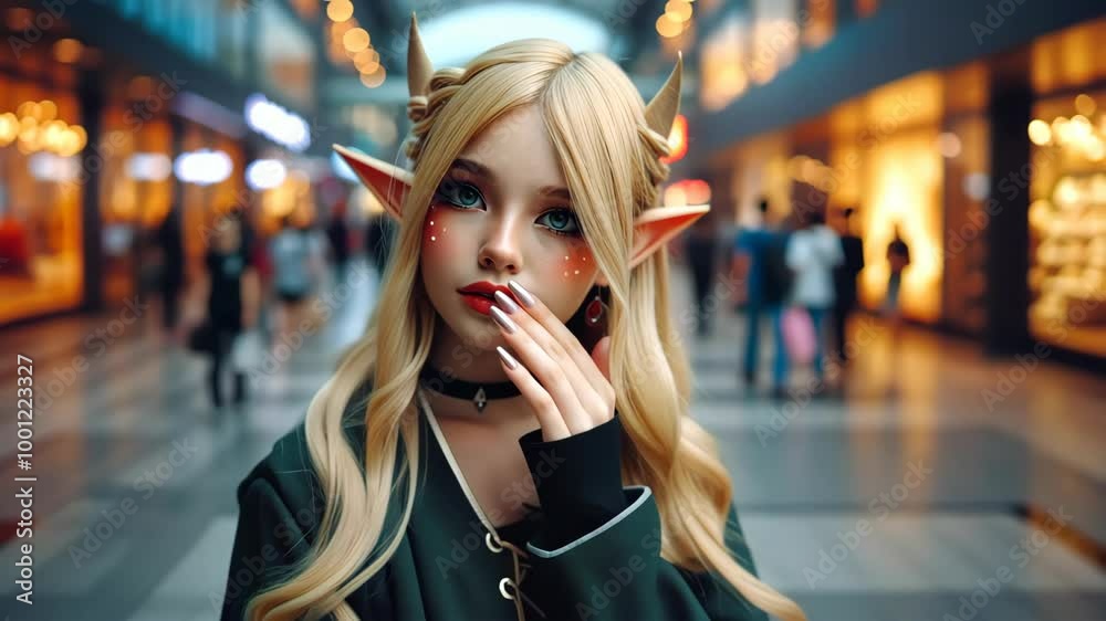 A beautiful elf girl appears in an urban city A beautiful elf girl appears in an urban city