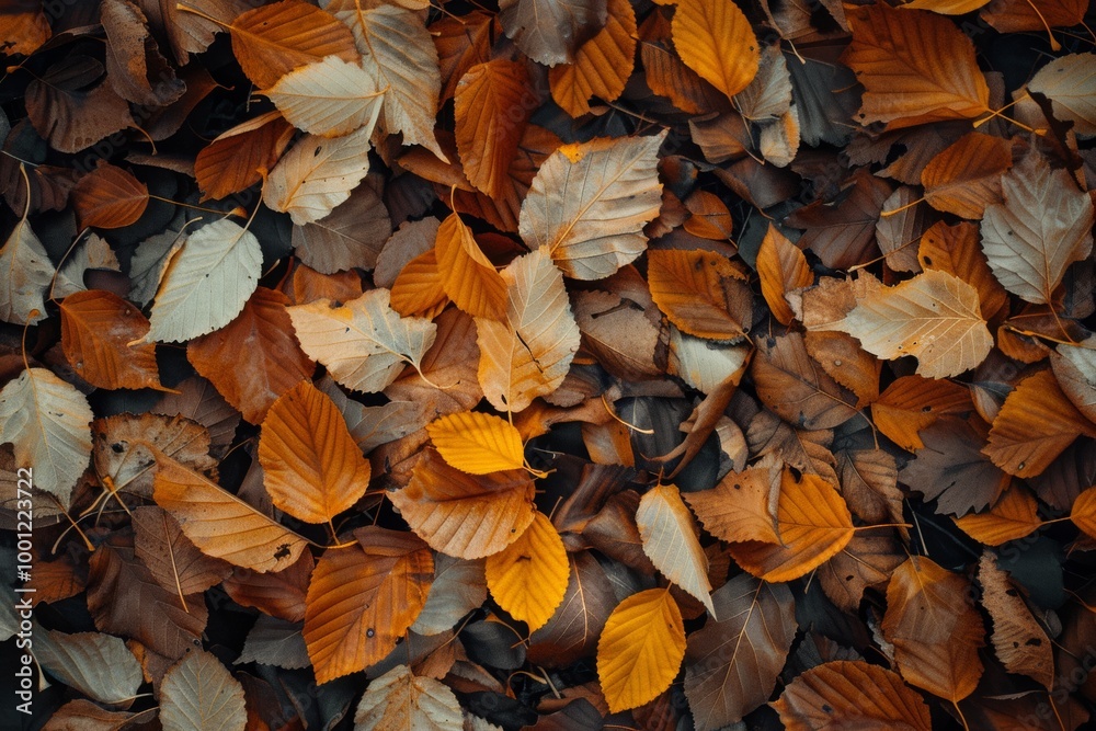 A vibrant array of autumn leaves in shades of orange, brown, and yellow, creating a rich tapestry on the ground. A vibrant array of autumn leaves in shades of orange, brown, and yellow, creating a rich tapestry on the ground.