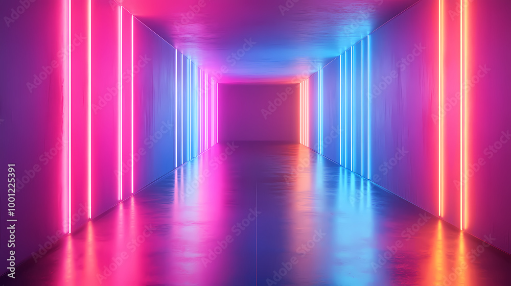 Futuristic neon-lit corridor
