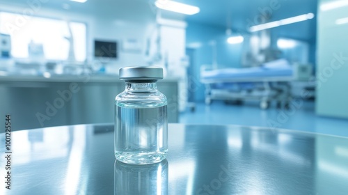 Clear Glass Vial with Liquid in Medical Environment