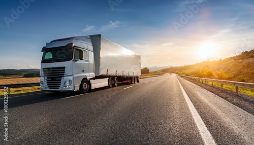 Long-haul truck on highway, logistics and transport theme