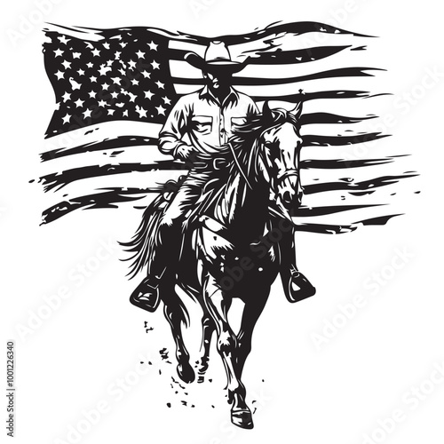 Horse American Flag Silhouette Stock Illustrations on white background.