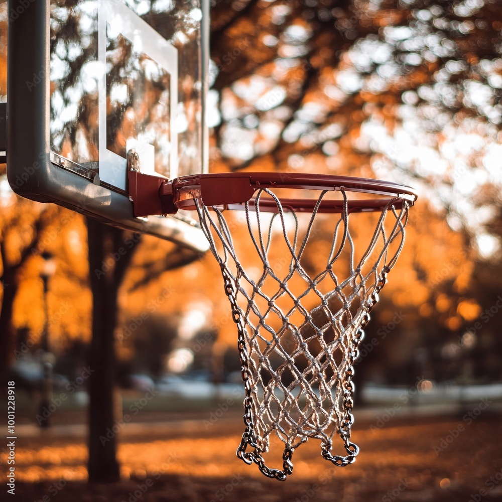 Urban Street Basketball Hoop with Chain Net in City Setting, Creating an Authentic Game Atmosphere Urban Street Basketball Hoop with Chain Net in City Setting, Creating an Authentic Game Atmosphere