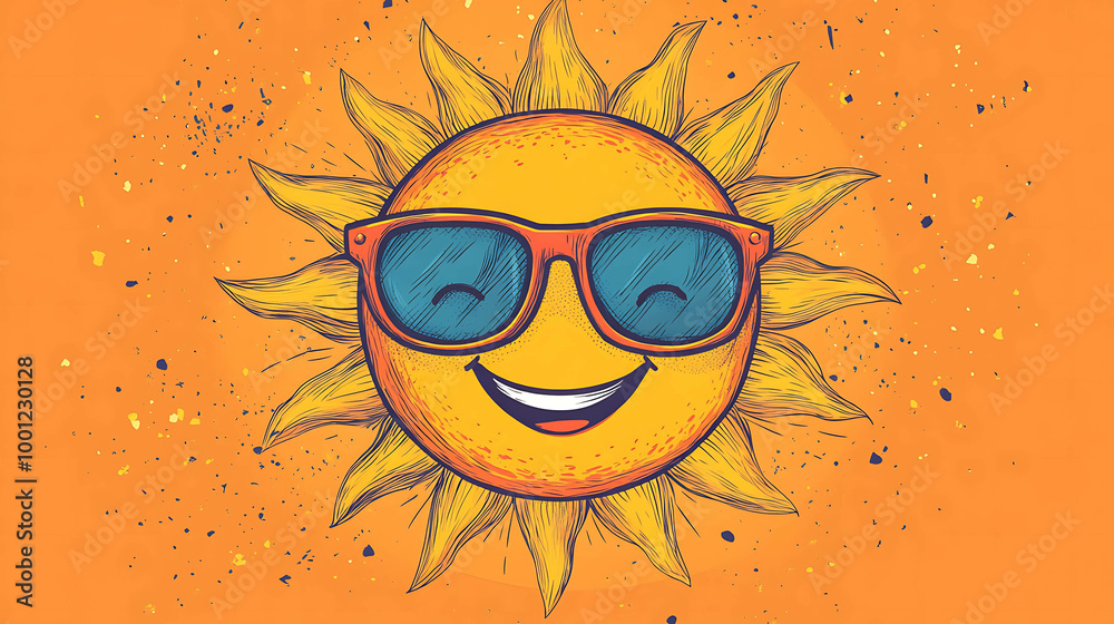 Illustration of a happy sun wearing sunglasses. Illustration of a happy sun wearing sunglasses.
