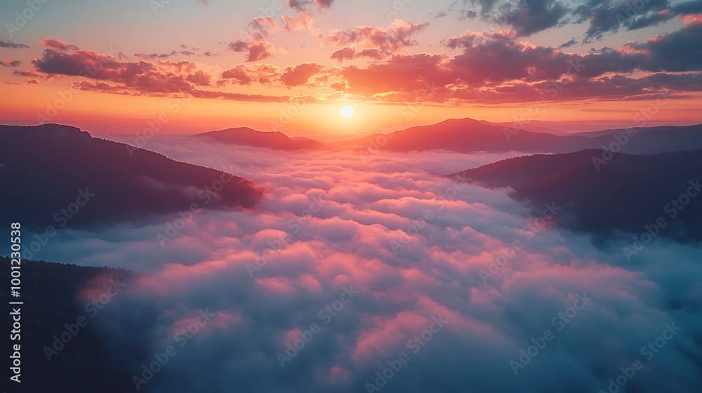 Serene Aerial View of Mountains at Sunrise Serene Aerial View of Mountains at Sunrise
