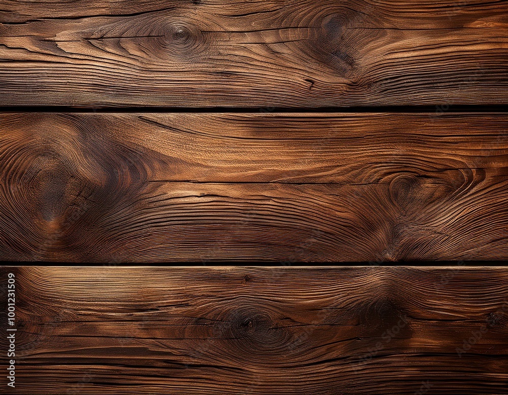 Fototapeta premium Top-down view of a wooden banner background. Vintage tabletop texture with seamless old brown wood pattern, resembling wooden plank tabletop